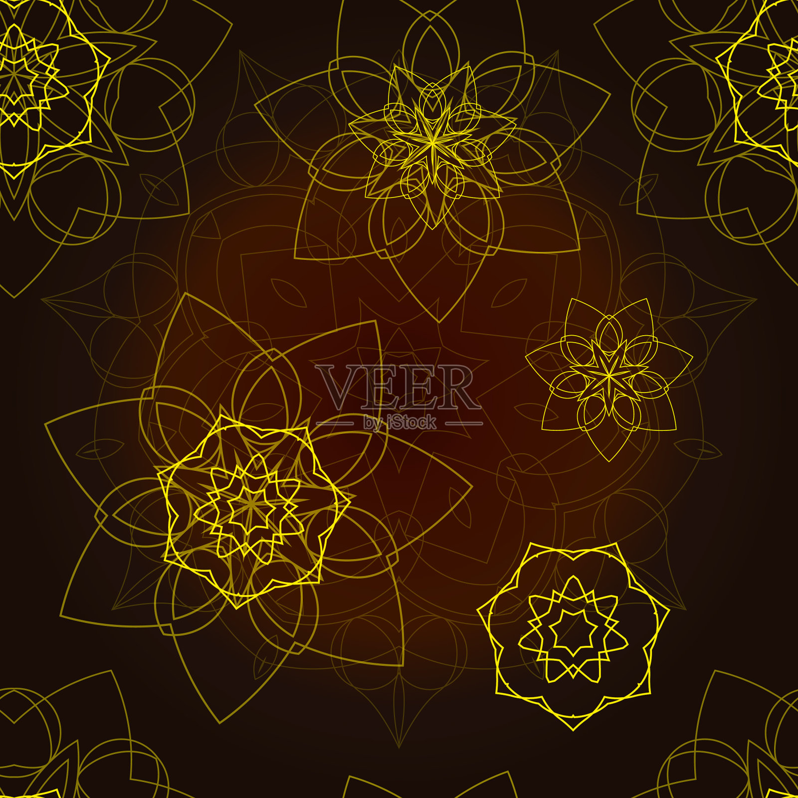 棕色无缝图案与花卉曼陀罗插画图片素材