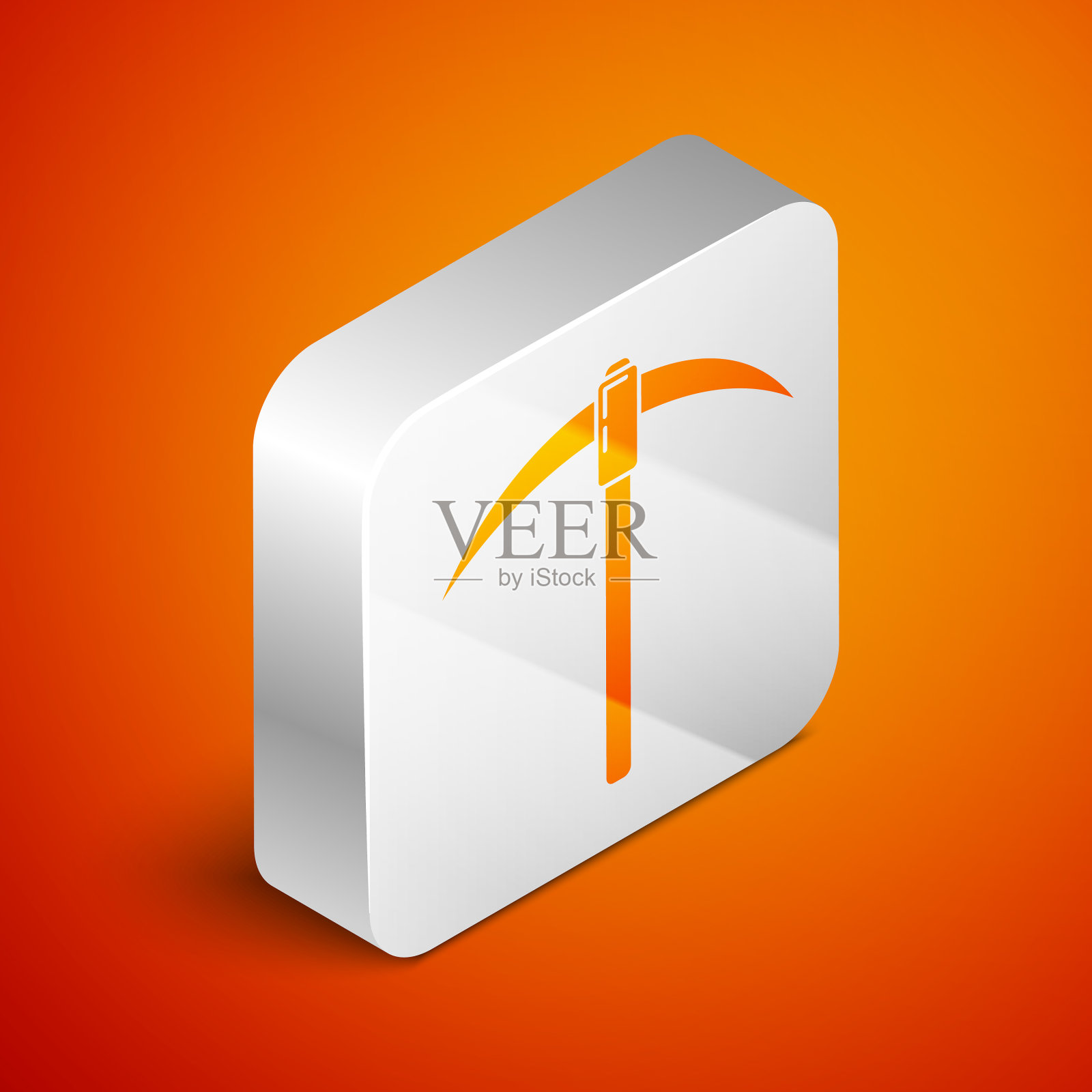 等距十字镐图标孤立在橙色上插画图片素材