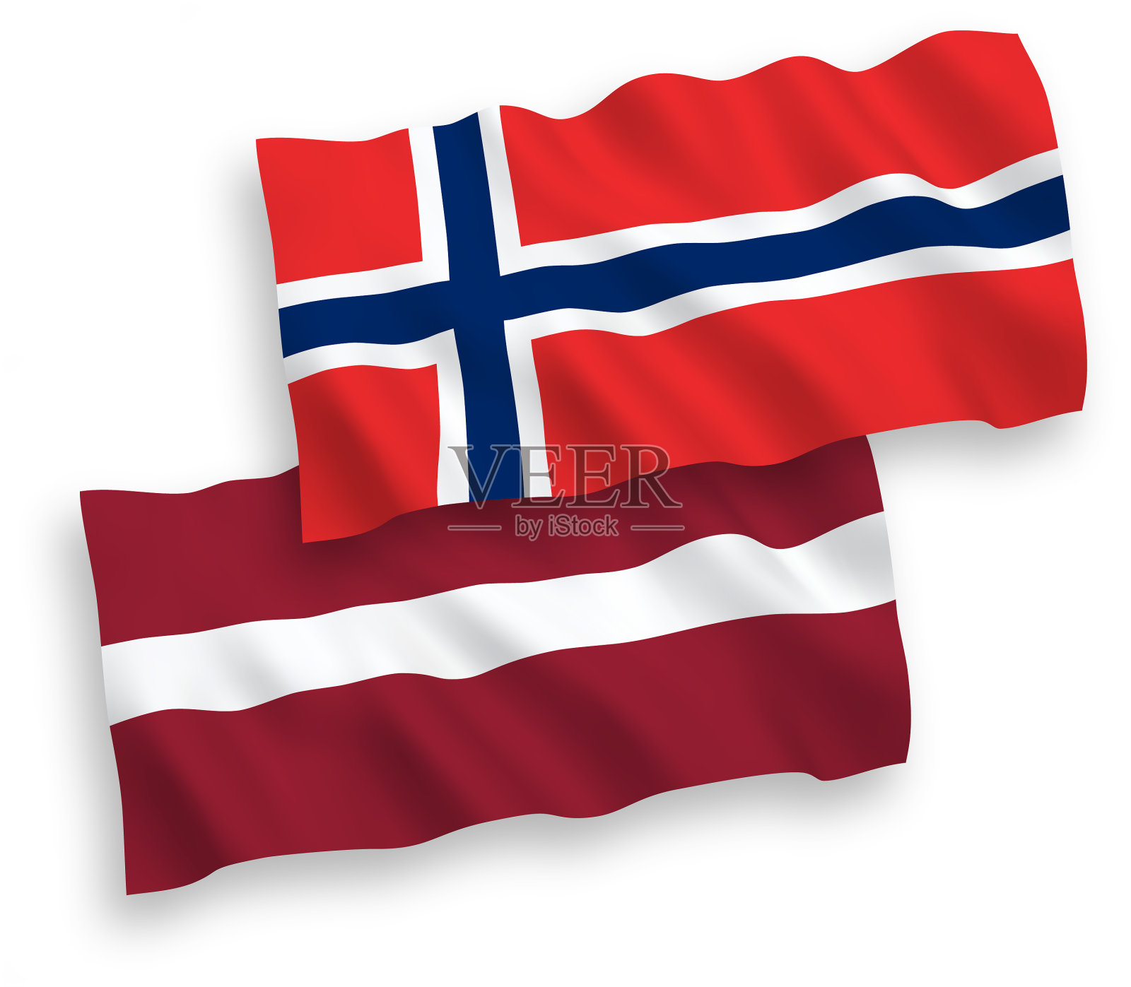 白色背景上的拉脱维亚和挪威国旗设计元素图片