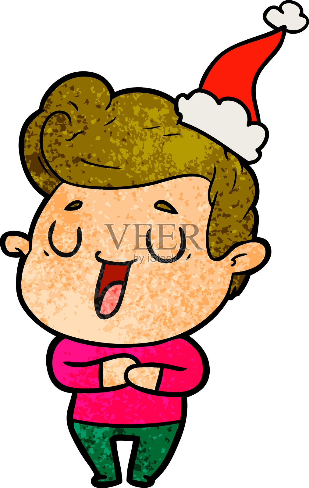 一个戴着圣诞老人帽子的男人的快乐纹理卡通设计元素图片