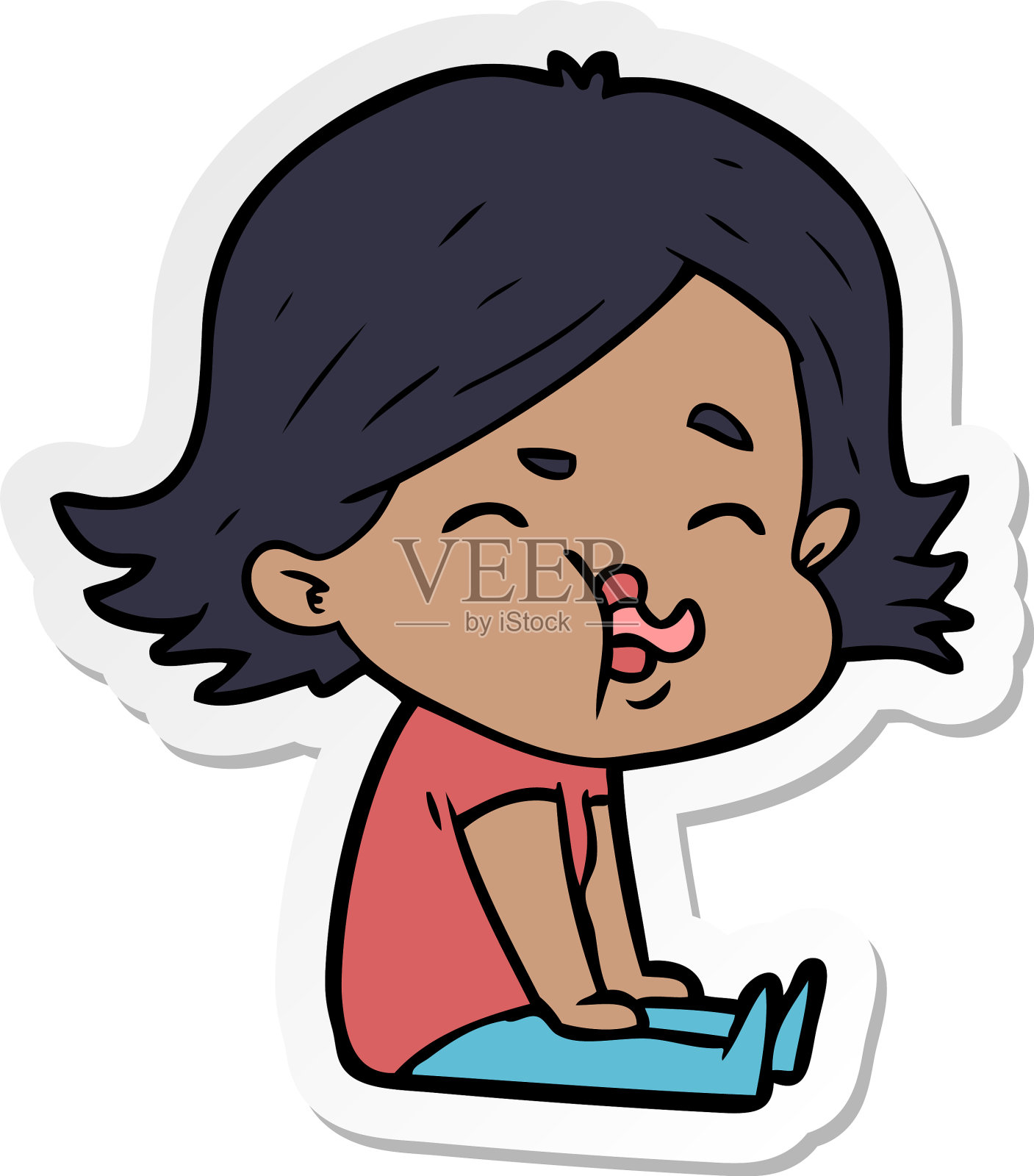 一个卡通女孩的表情贴纸设计元素图片