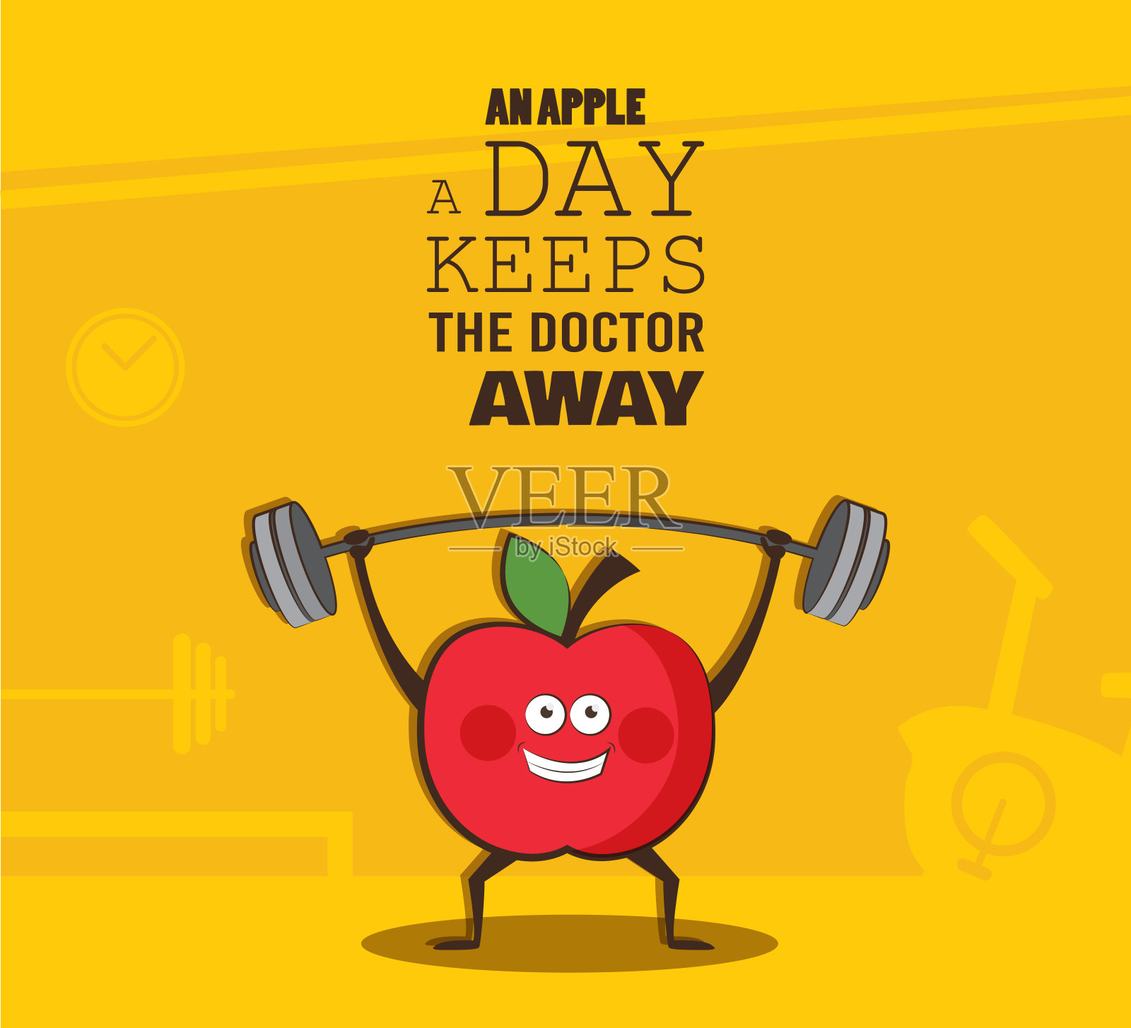 海报的快乐苹果在健身房锻炼健康插画图片素材