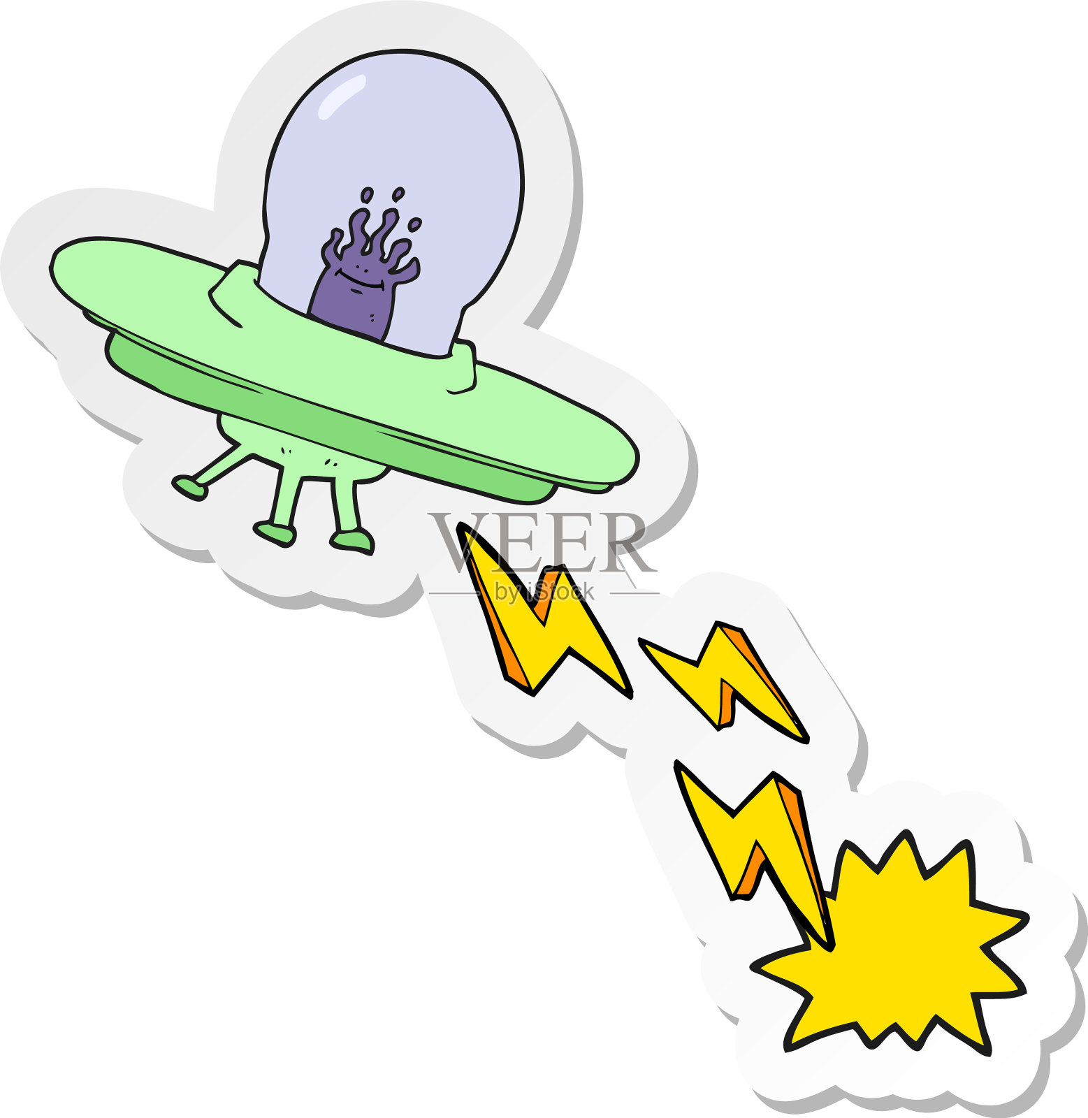 卡通飞碟贴纸设计元素图片