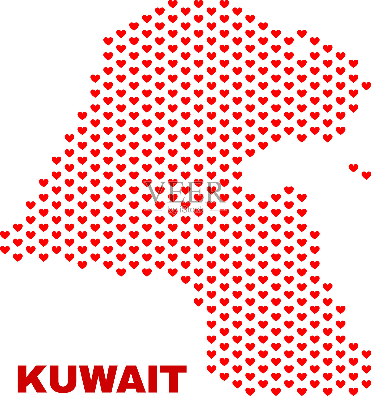 科威特地图-心的马赛克心插画图片素材