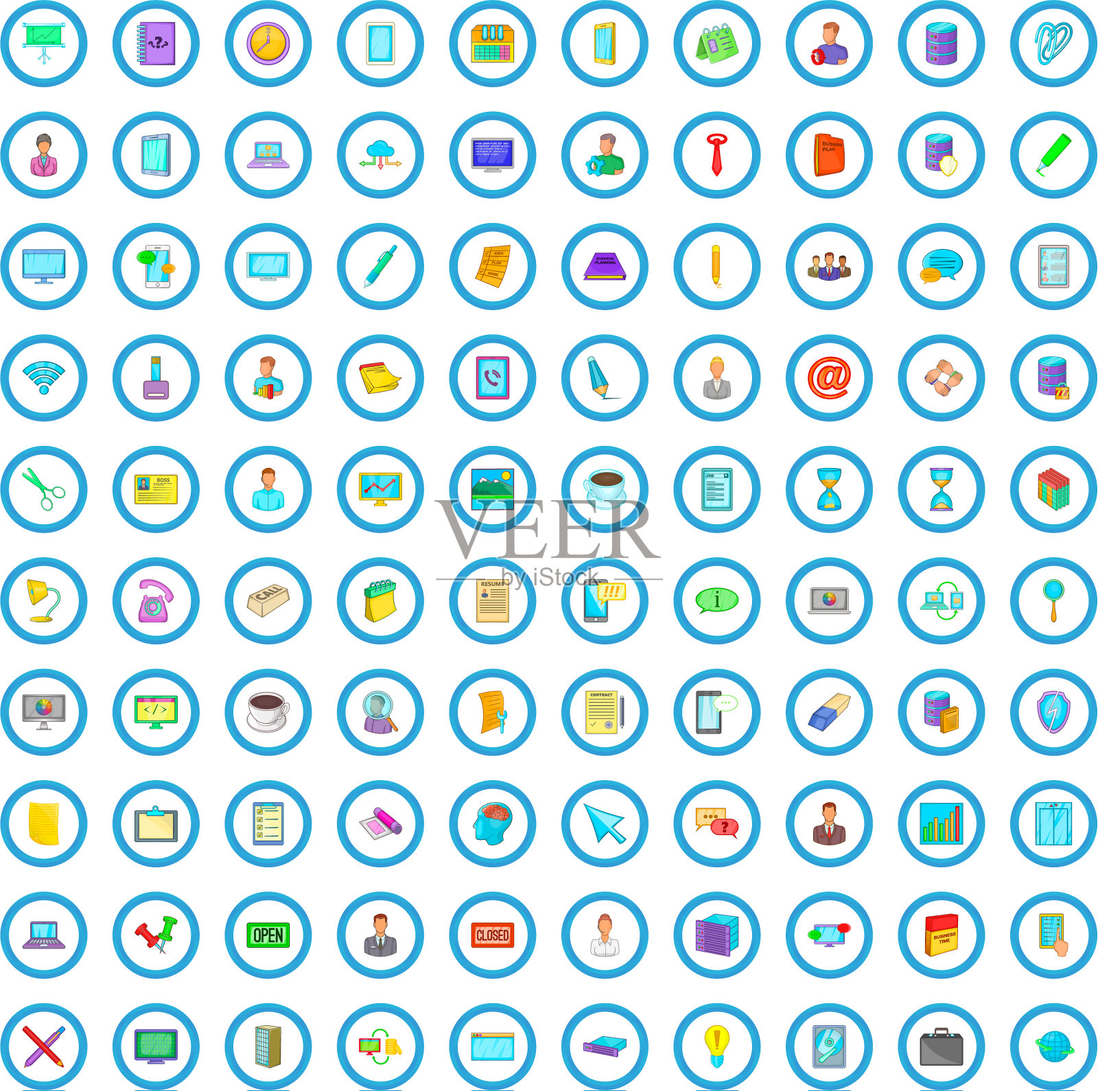 100个部门图标设置卡通风格