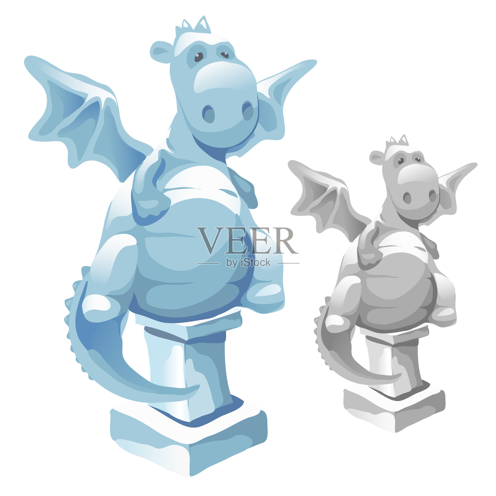 卡通风格的可爱胖龙冰雕设计元素图片