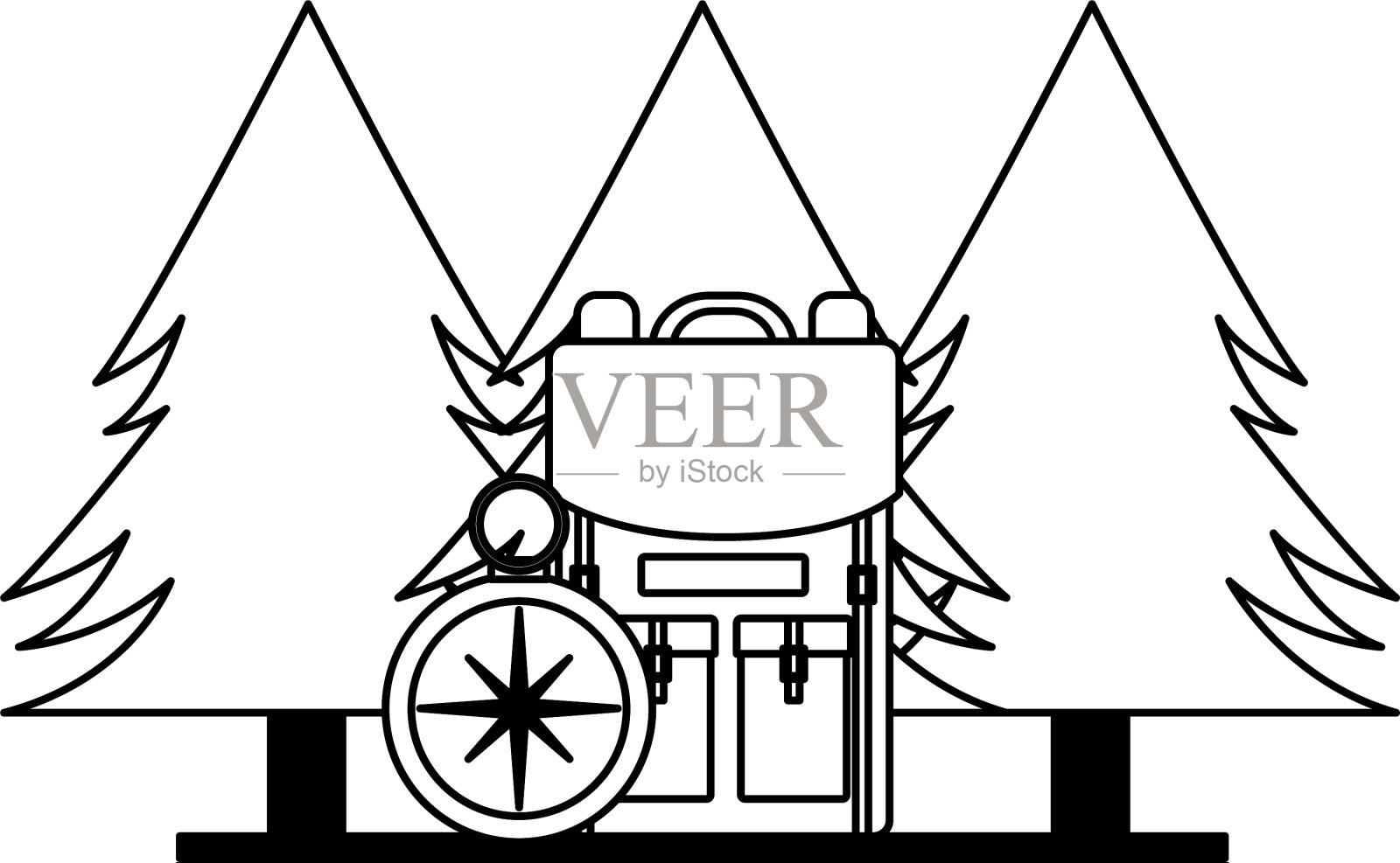 露营背包罗盘树图标素材