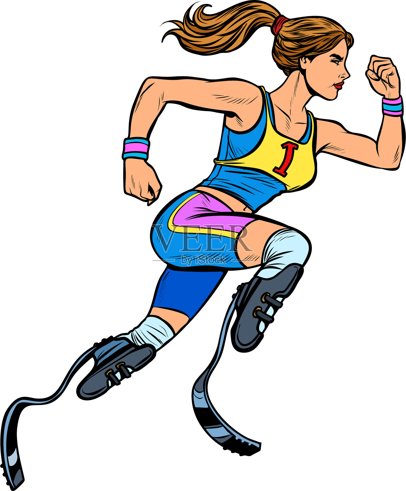 残疾的女跑步者用假肢跑步设计元素图片