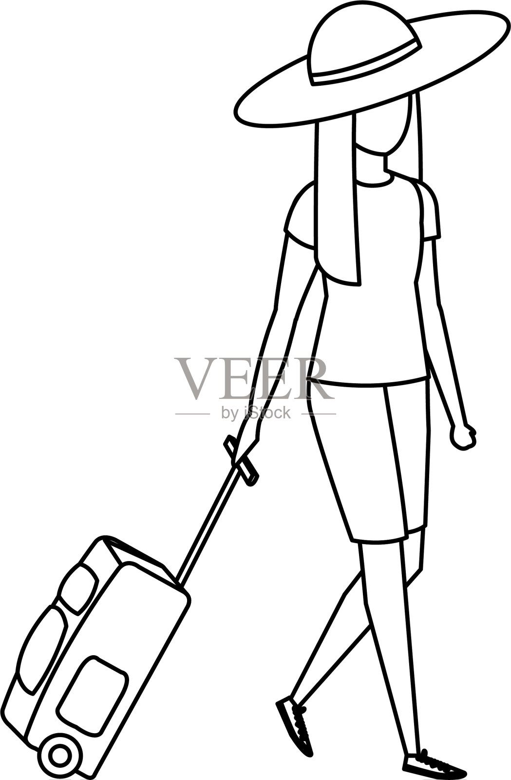 美丽的旅游女孩与手提箱性格插画图片素材