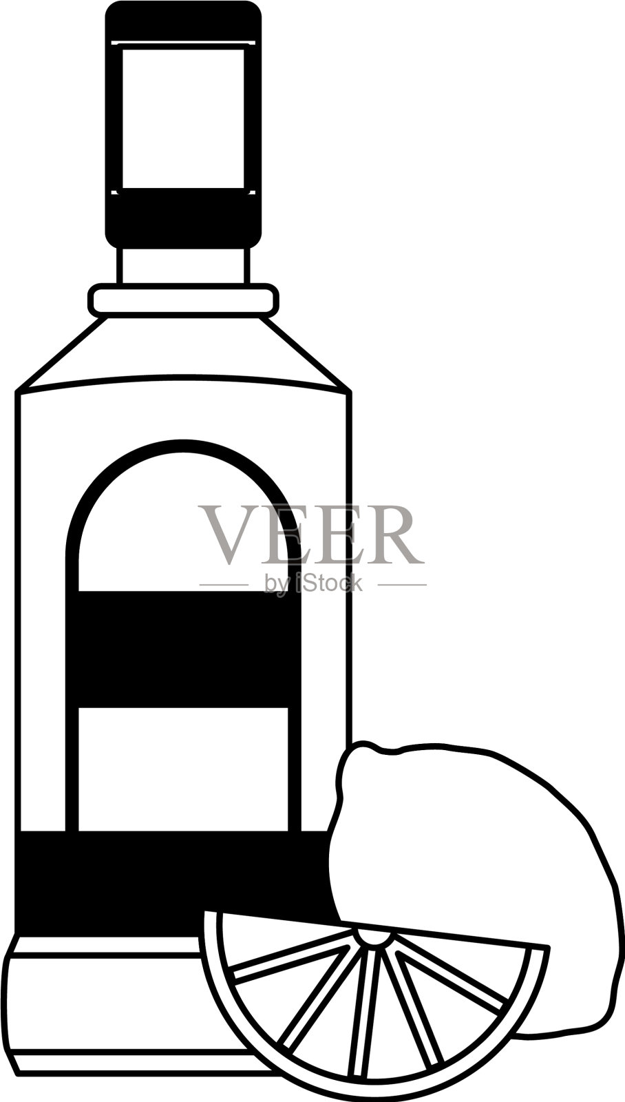 龙舌兰酒瓶和柠檬设计元素图片