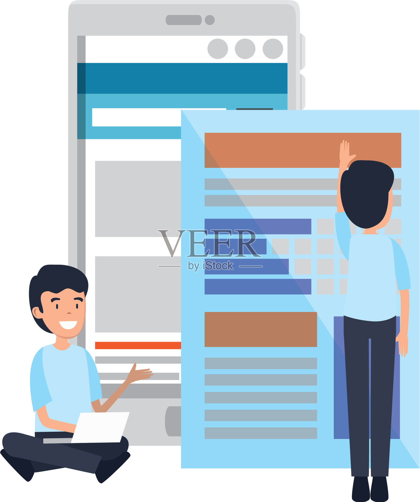 商人使用笔记本电脑和智能手机设计元素图片