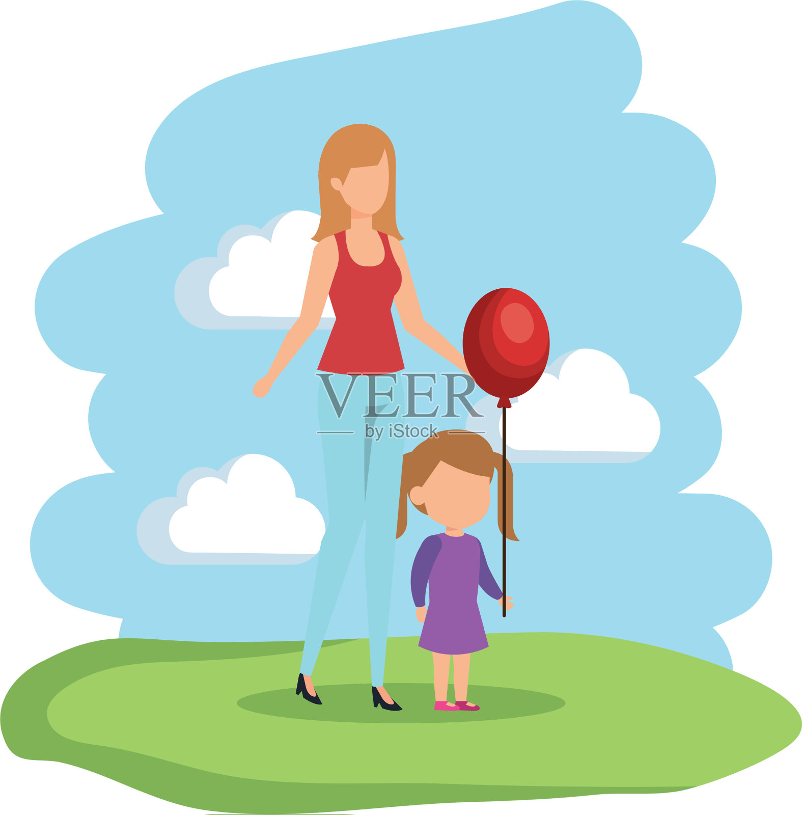 母亲和女儿还有气球氦气设计元素图片