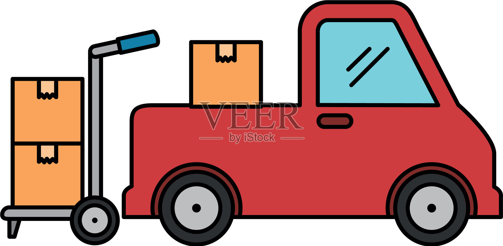 用卡车和手推车堆放纸箱设计元素图片