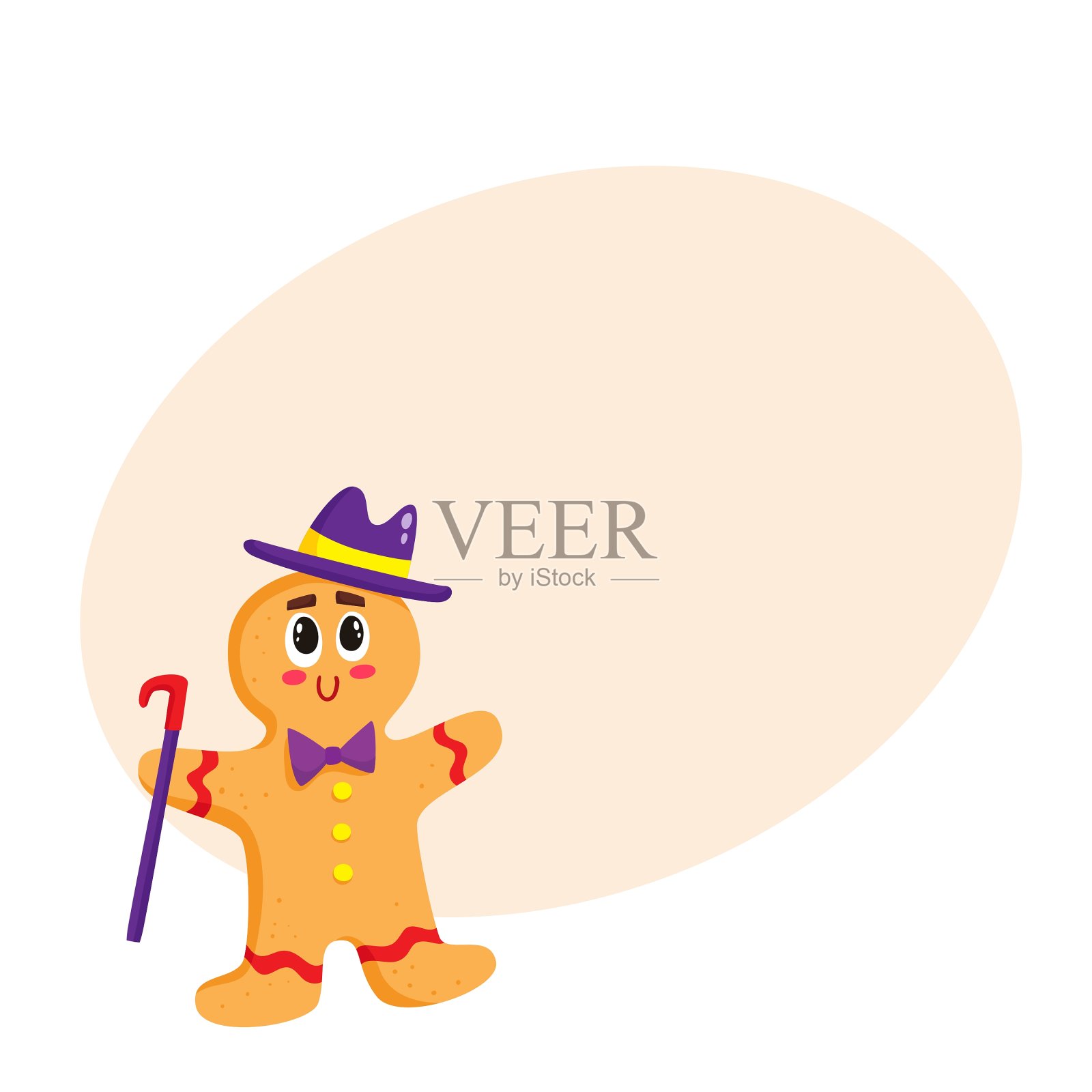 滑稽的圣诞姜饼在帽子和领结设计元素图片