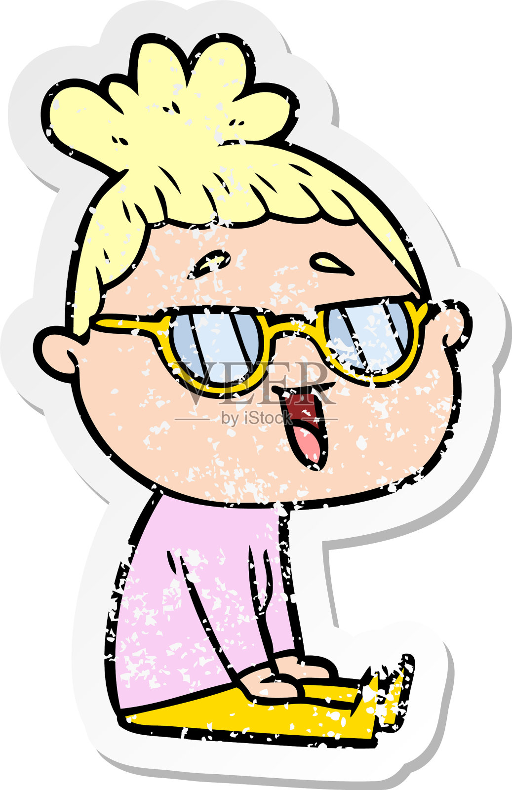 一个痛苦的卡通快乐女人的贴纸设计元素图片