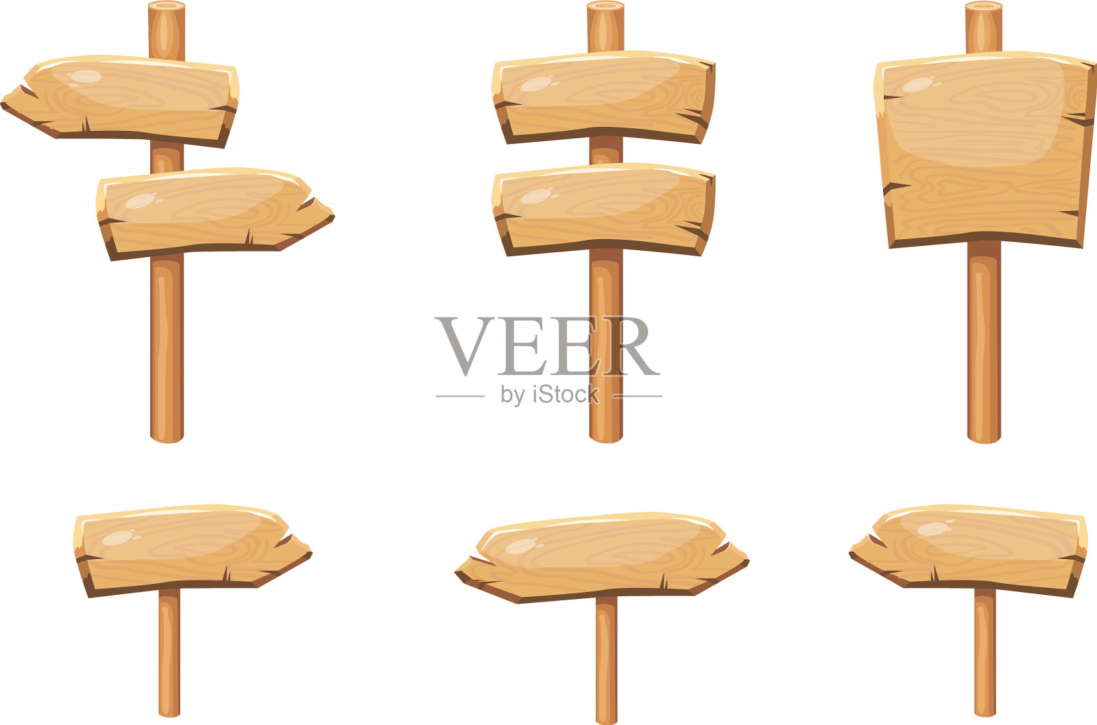 一套旧的木制空白卡通标志板图标素材