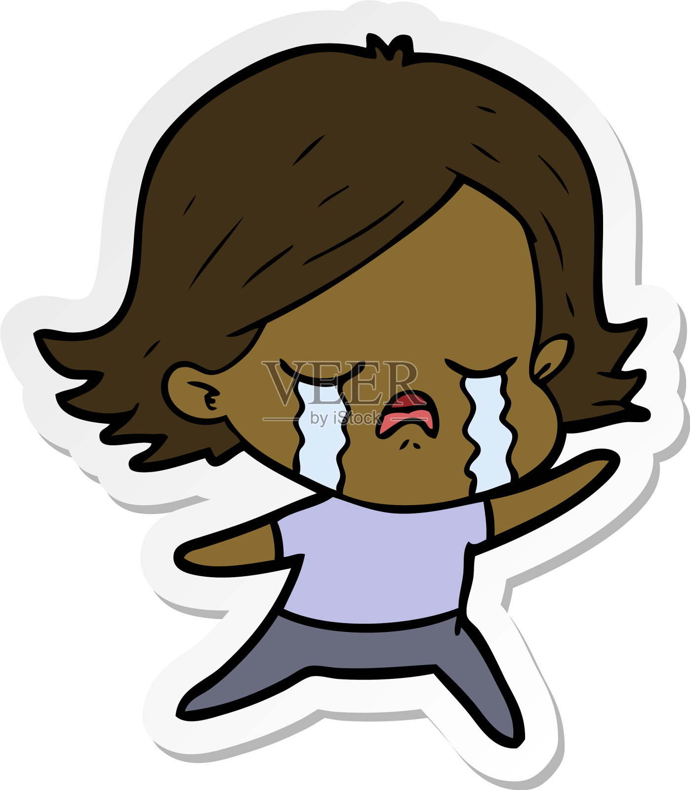 一个卡通女孩哭的贴纸设计元素图片