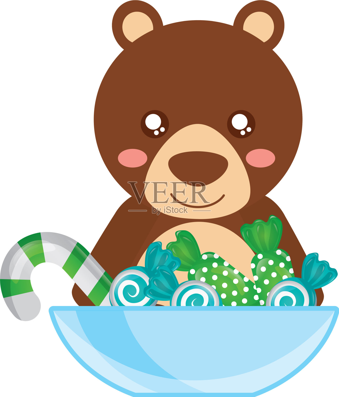 可爱的小熊和碗糖果手杖设计元素图片