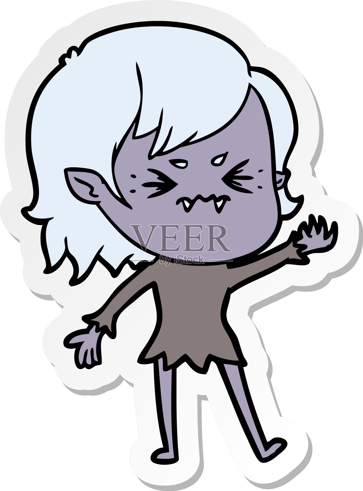 一个生气的卡通吸血鬼女孩的贴纸设计元素图片