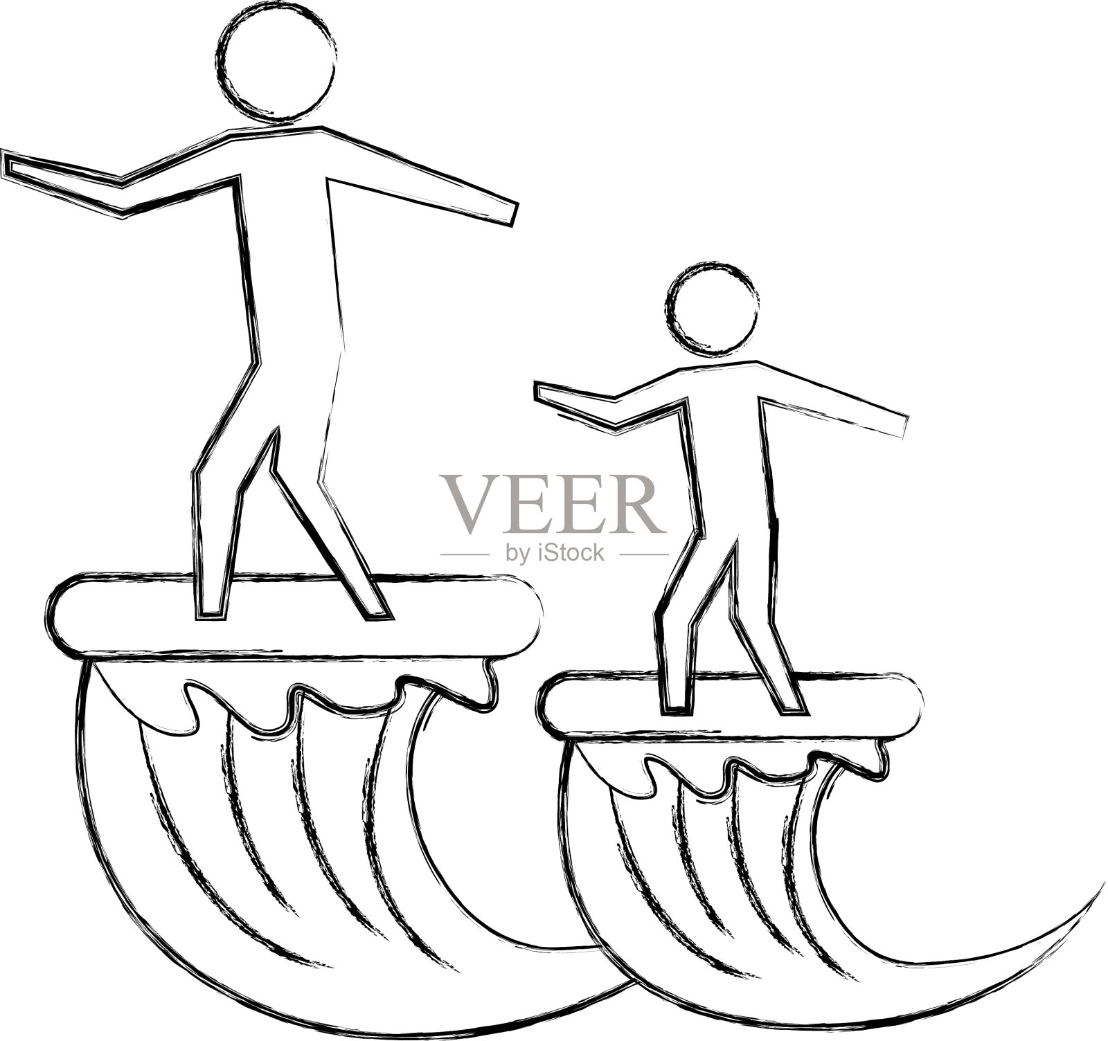 父子在冲浪板上画海上象形文字设计元素图片