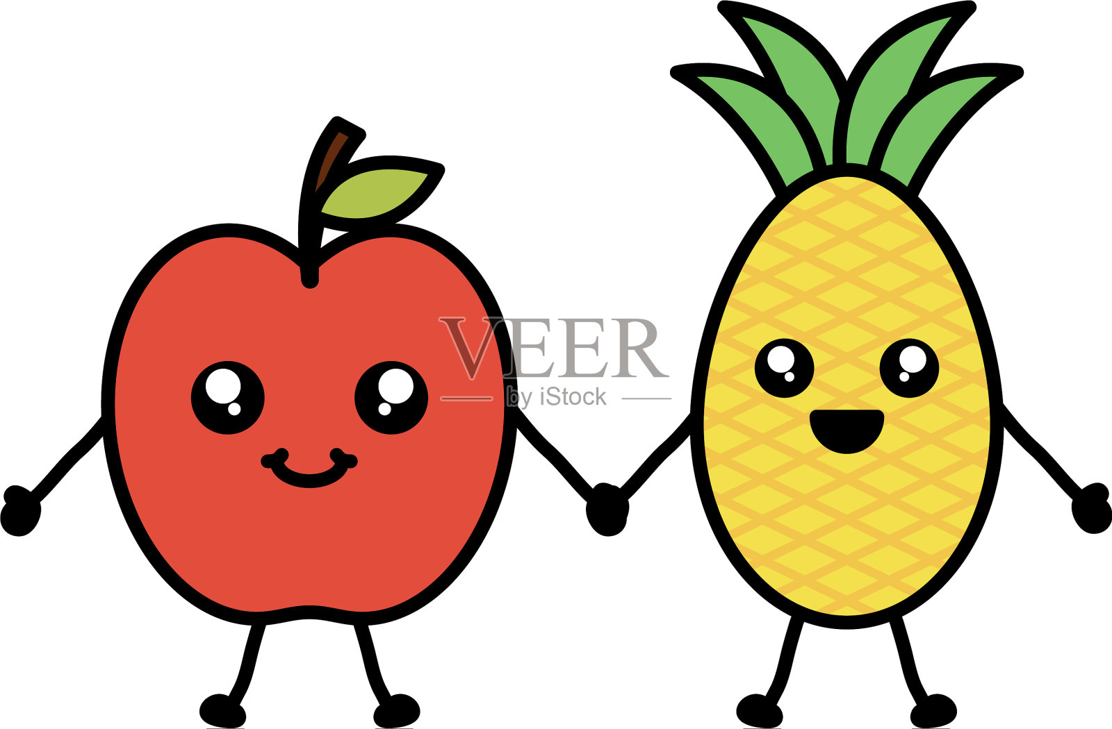美味的苹果和菠萝卡通人物设计元素图片