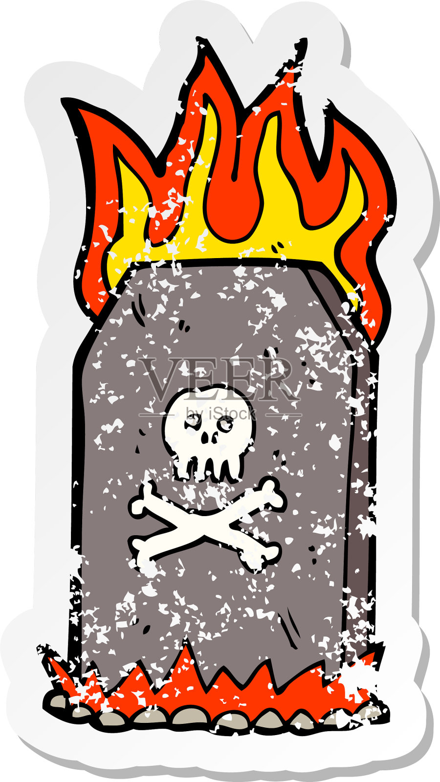 一个卡通可怕的坟墓的复古的心疼贴纸设计元素图片