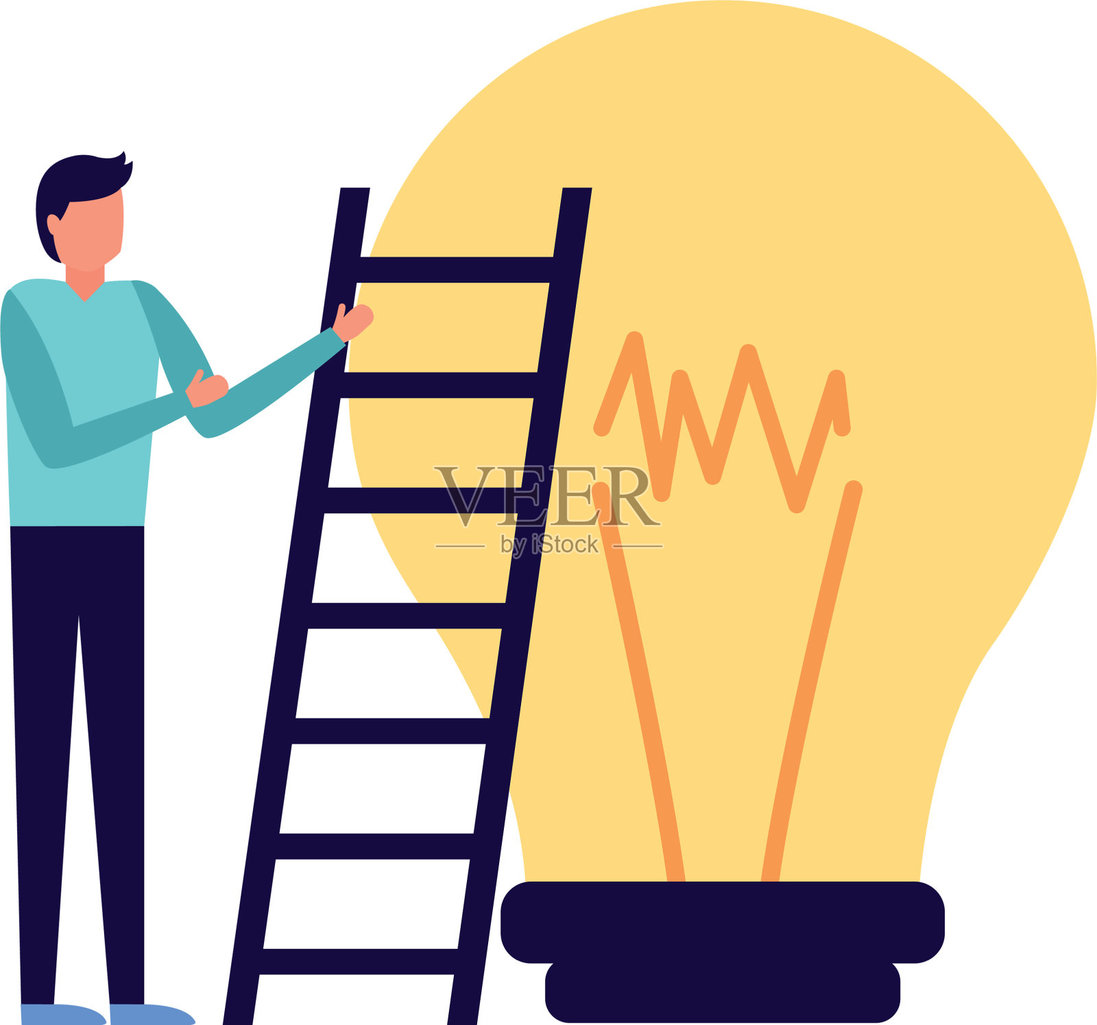 有楼梯和灯泡的商人设计元素图片