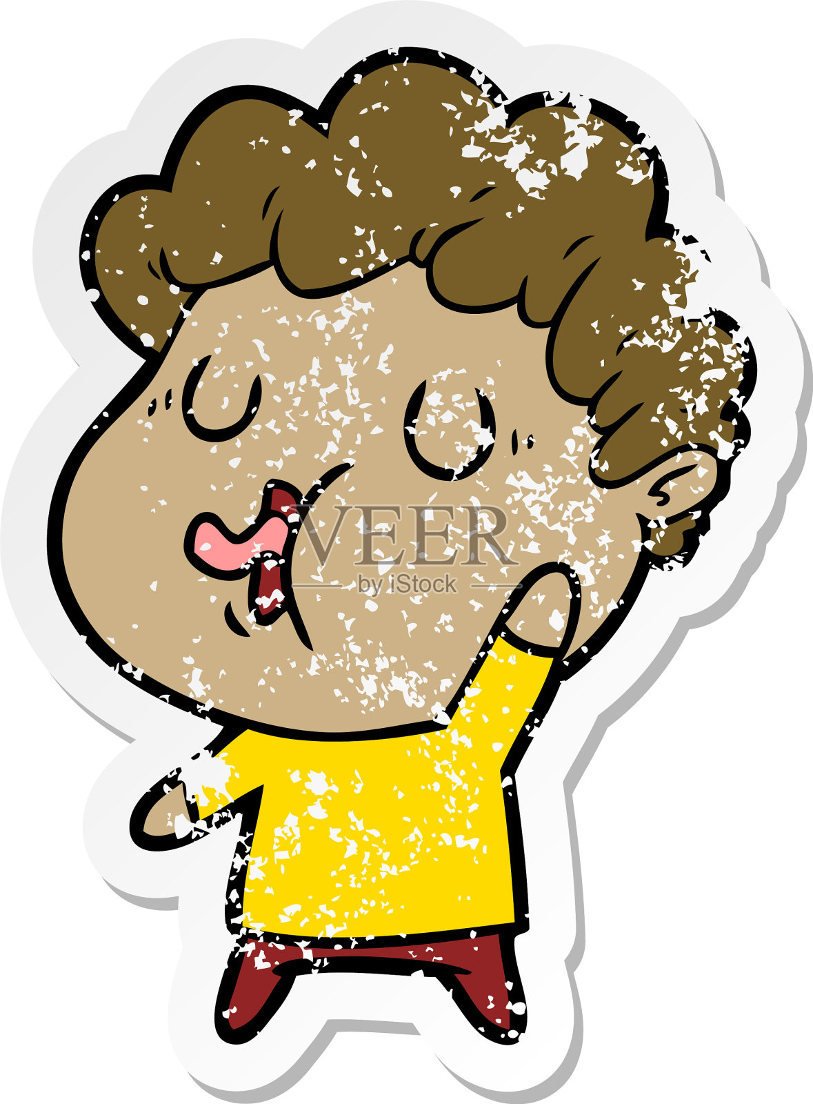 一个卡通人物在唱歌的苦恼贴纸设计元素图片