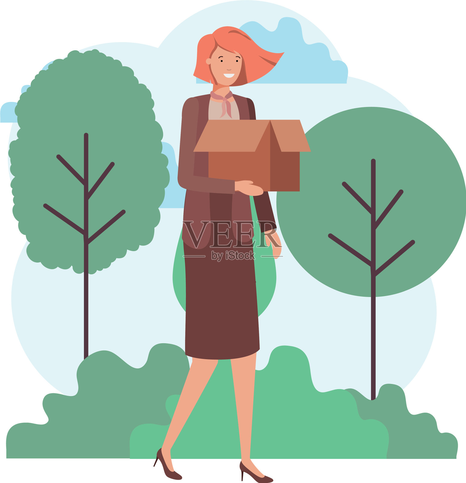 年轻女子拿着纸板箱插画图片素材