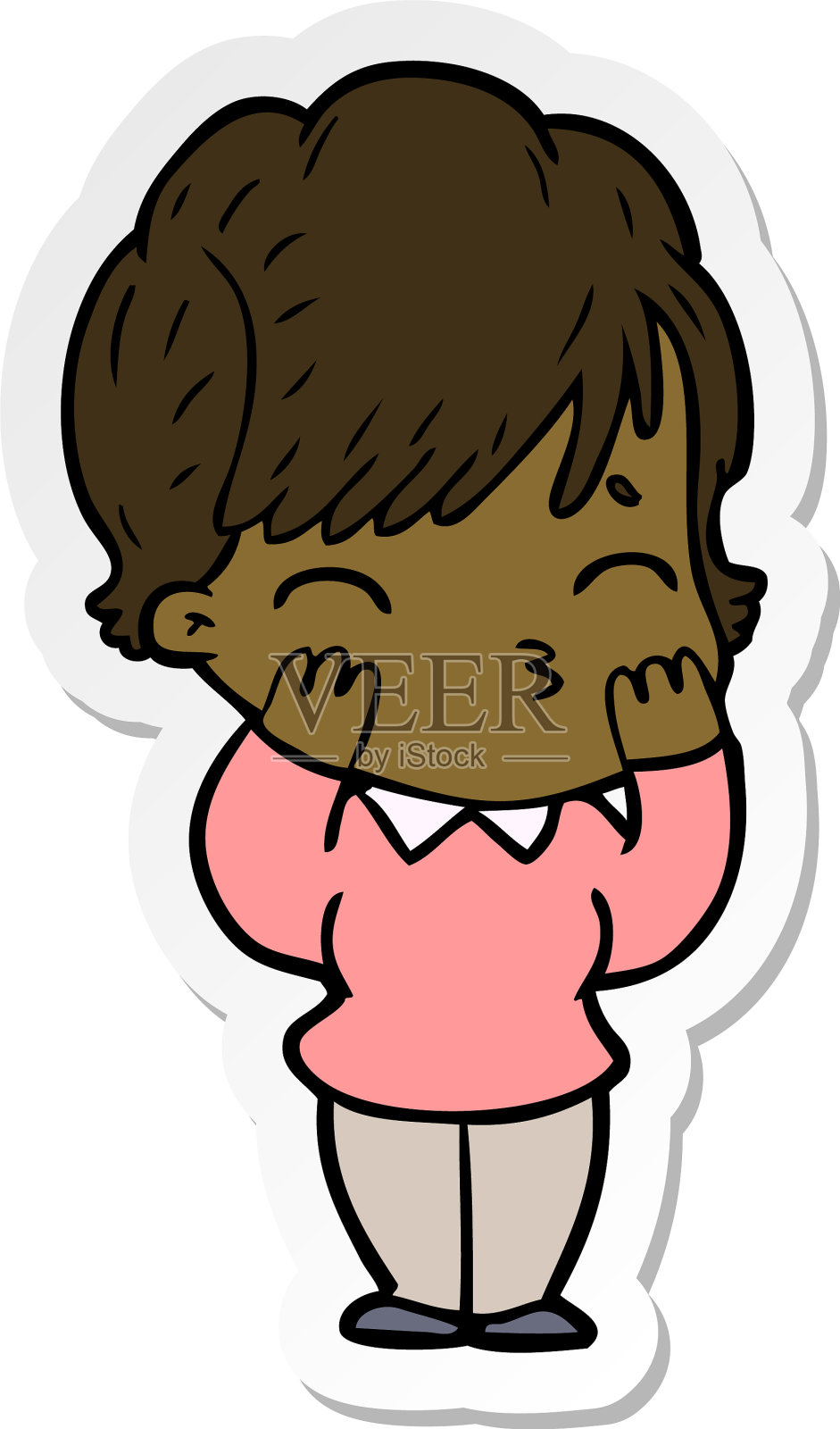一个思考的卡通女人的贴纸设计元素图片