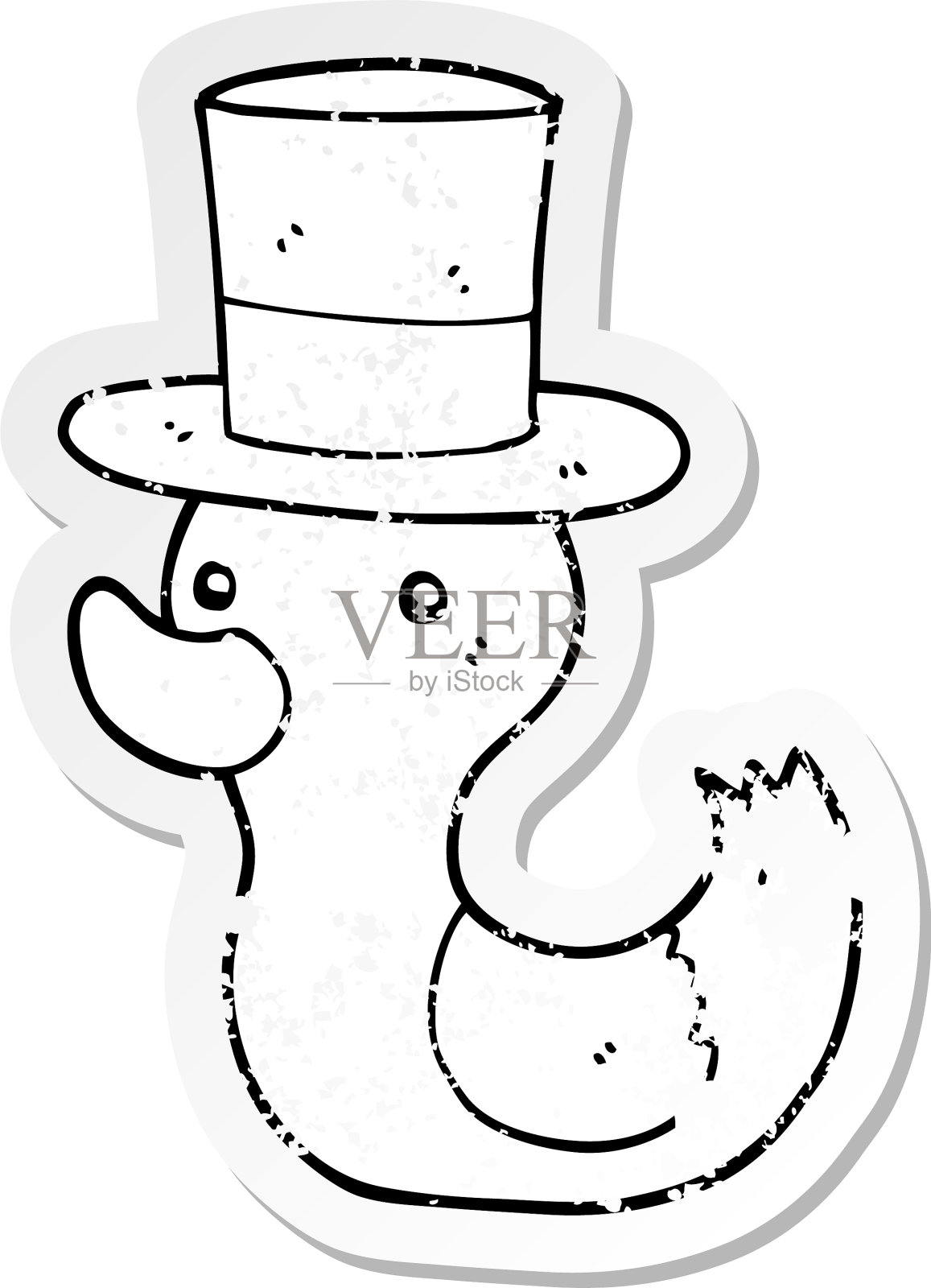 一个穿着上衣的卡通鸭子的破旧贴纸设计元素图片