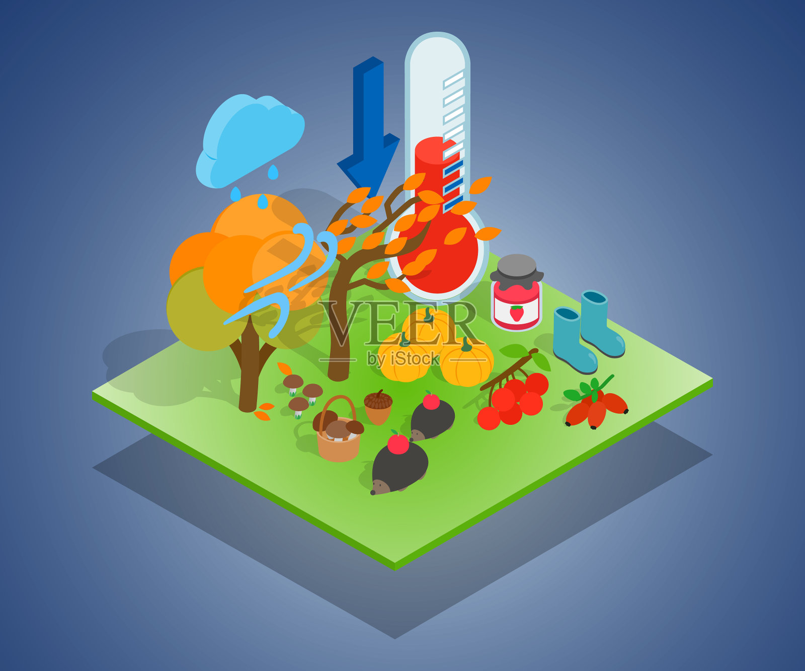 秋季概念横幅等距风格插画图片素材