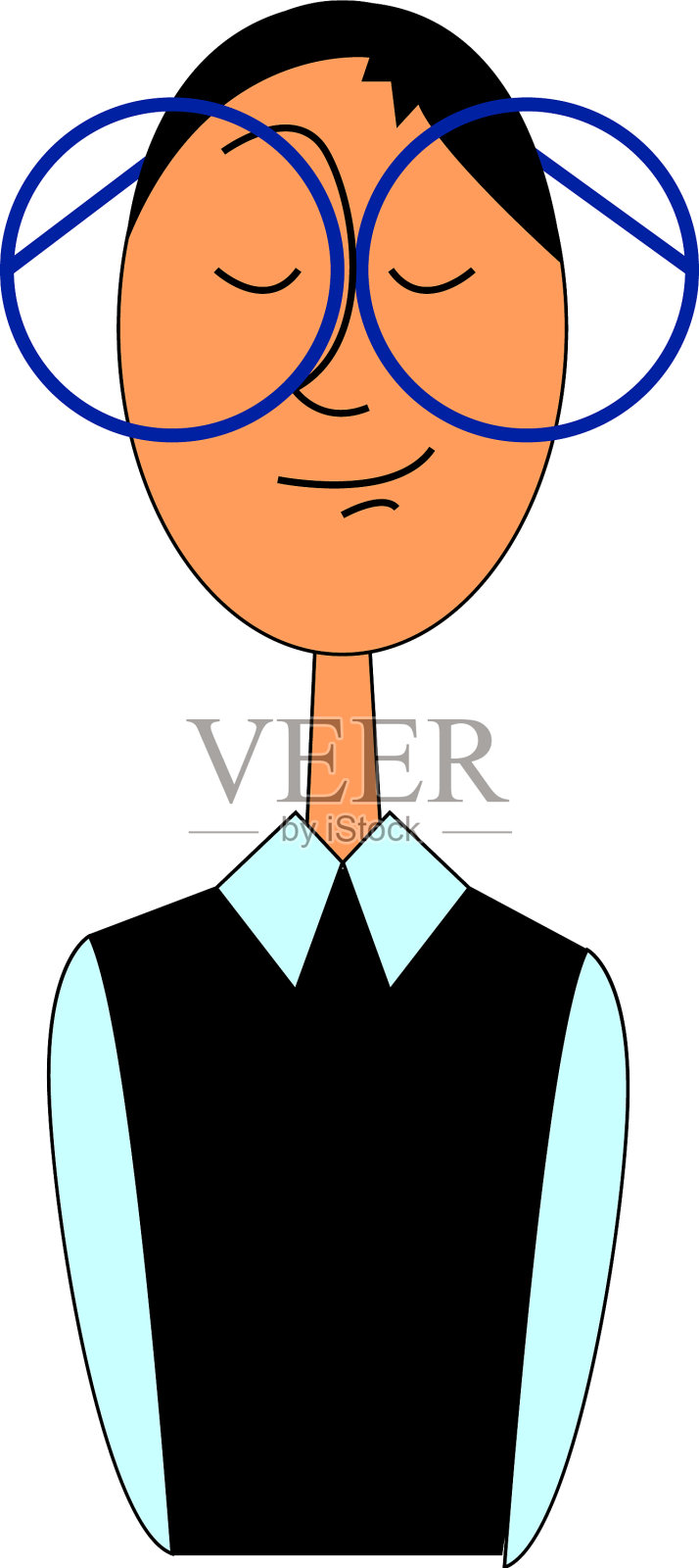 白色的卡通男人戴着圆圆的大眼镜插画图片素材