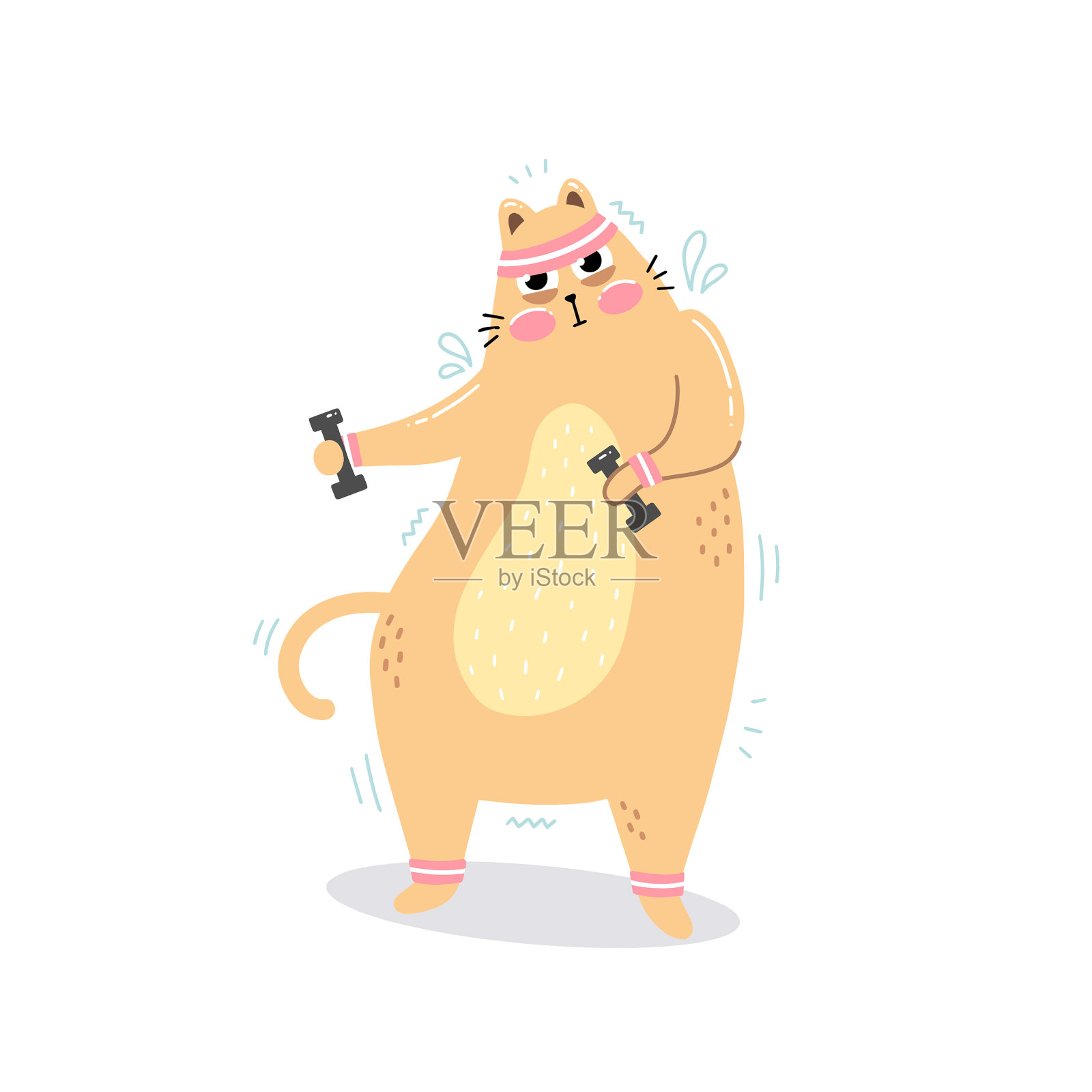 明信片与一个有趣的手绘运动猫设计元素图片