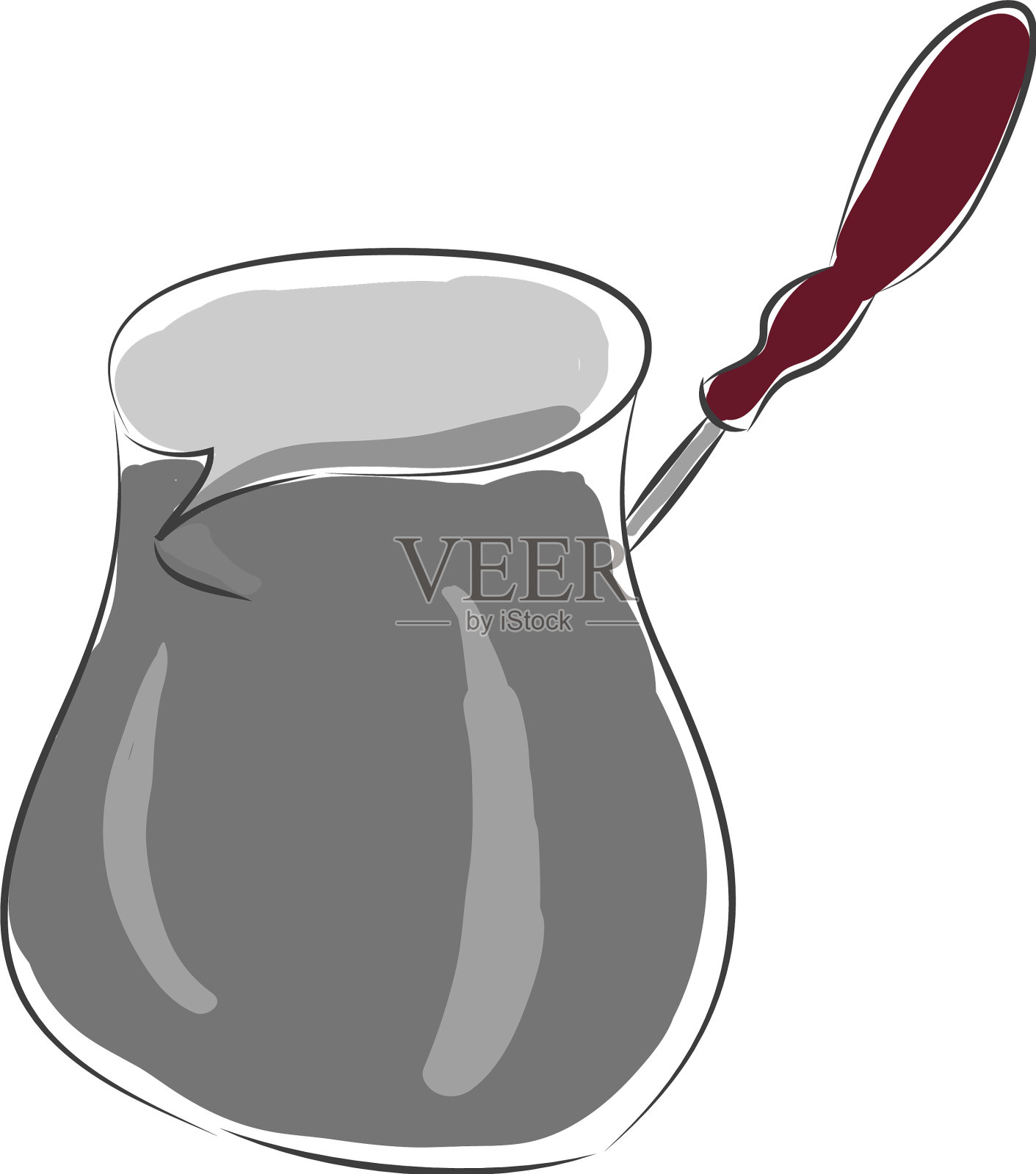 灰色的咖啡壶，紫色的手柄，白色的设计元素图片