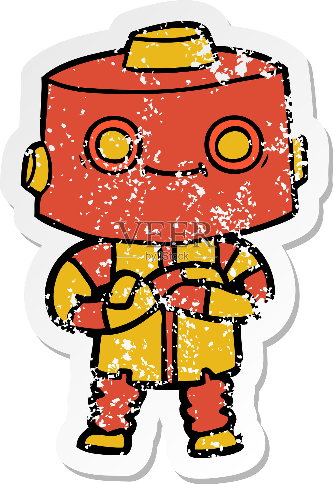 一个卡通机器人的破旧贴纸设计元素图片