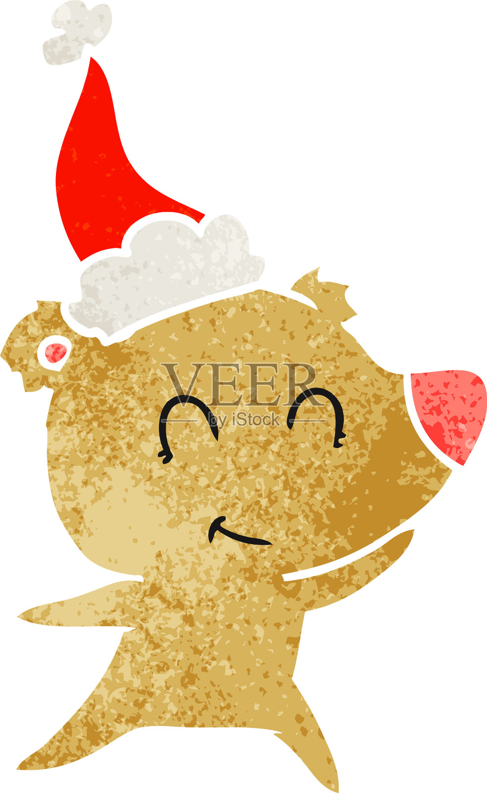 复古卡通熊女戴着圣诞老人的帽子设计元素图片