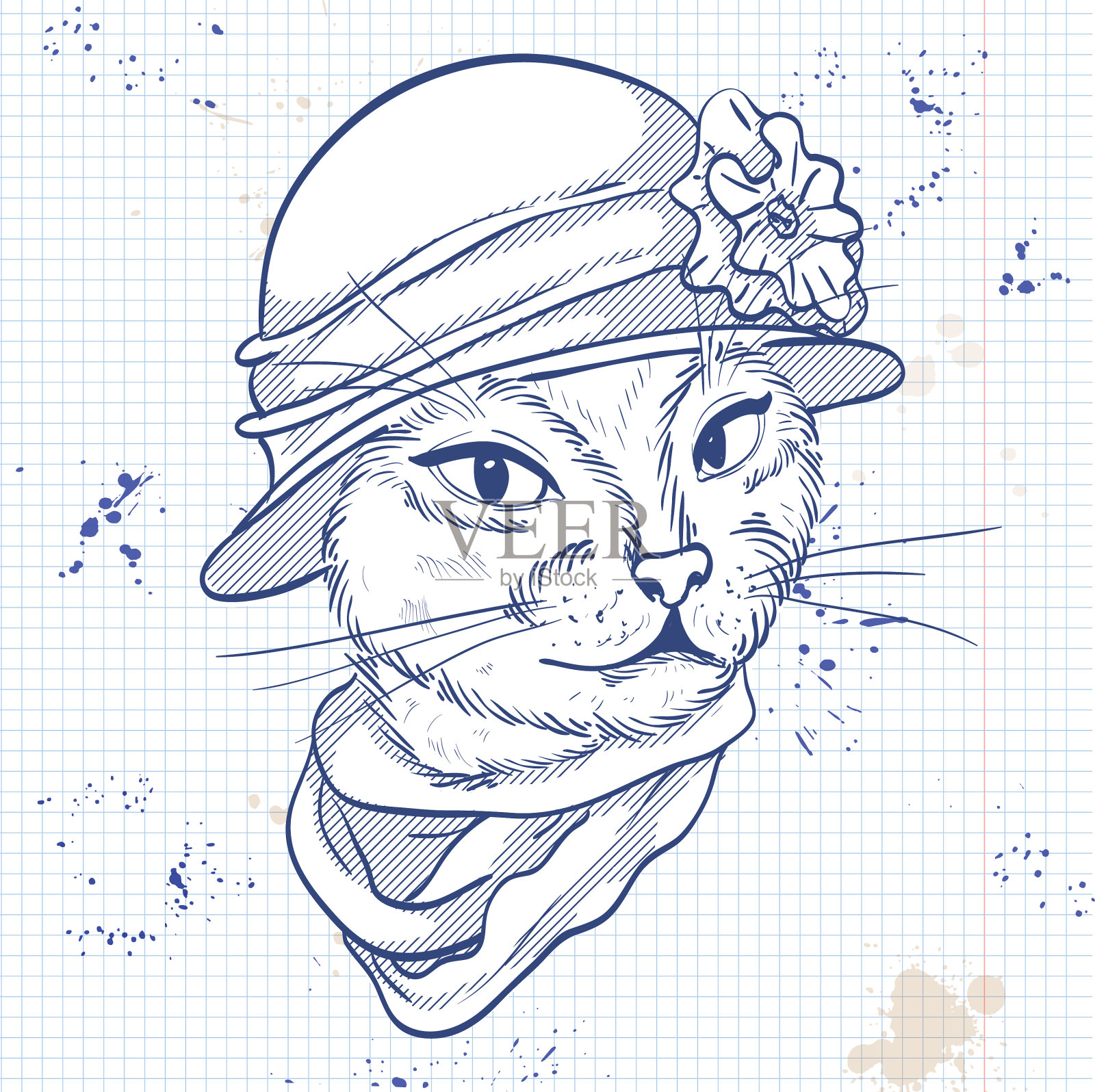 优雅的猫头女人插画图片素材