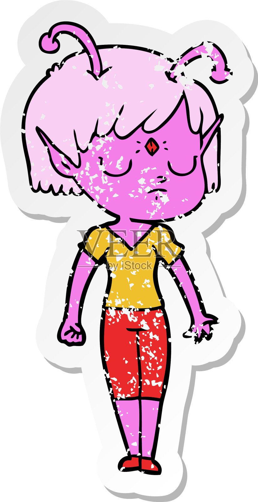 一个卡通外星人女孩的苦恼贴纸设计元素图片