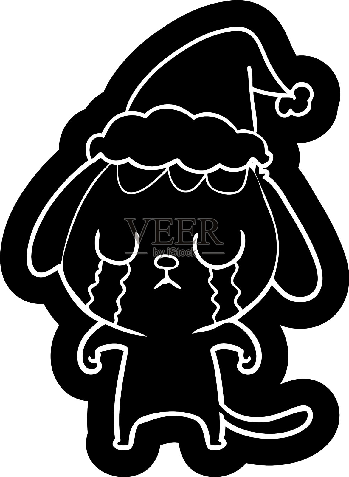 可爱的卡通形象的狗穿着圣诞老人哭泣设计元素图片