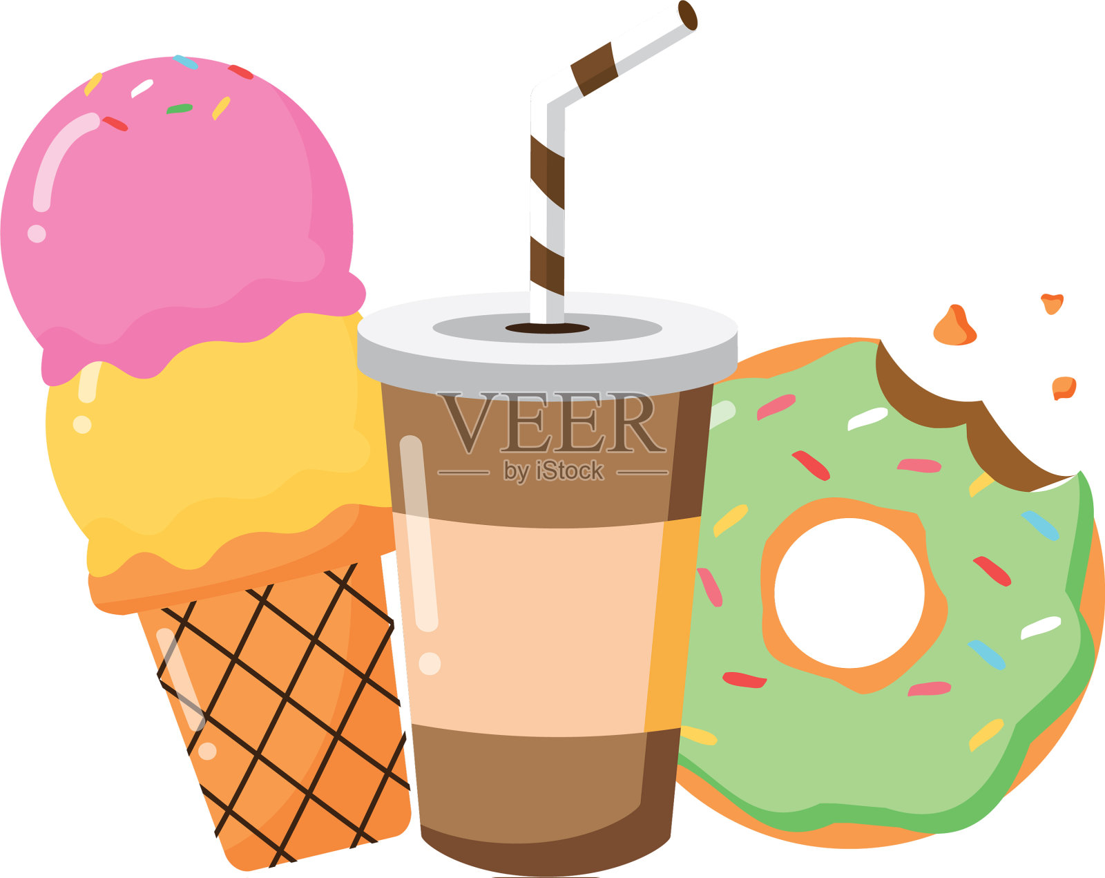 苏打，冰淇淋，甜甜圈，快餐设计元素图片