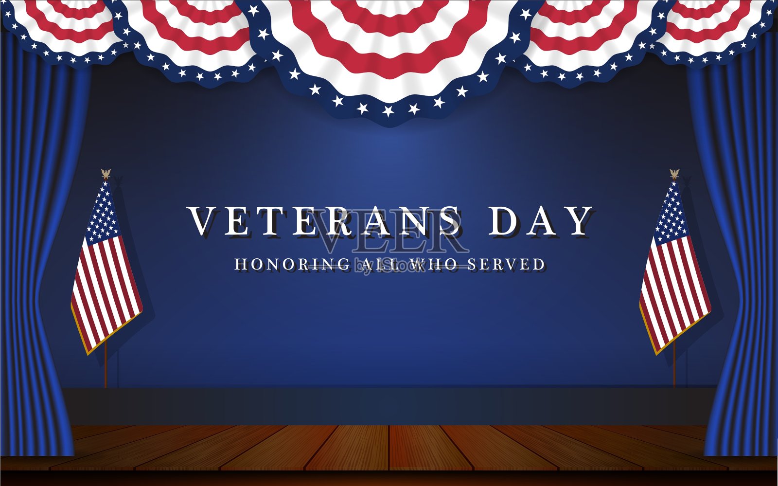 退伍军人日背景与圆形波浪美国国旗插画图片素材