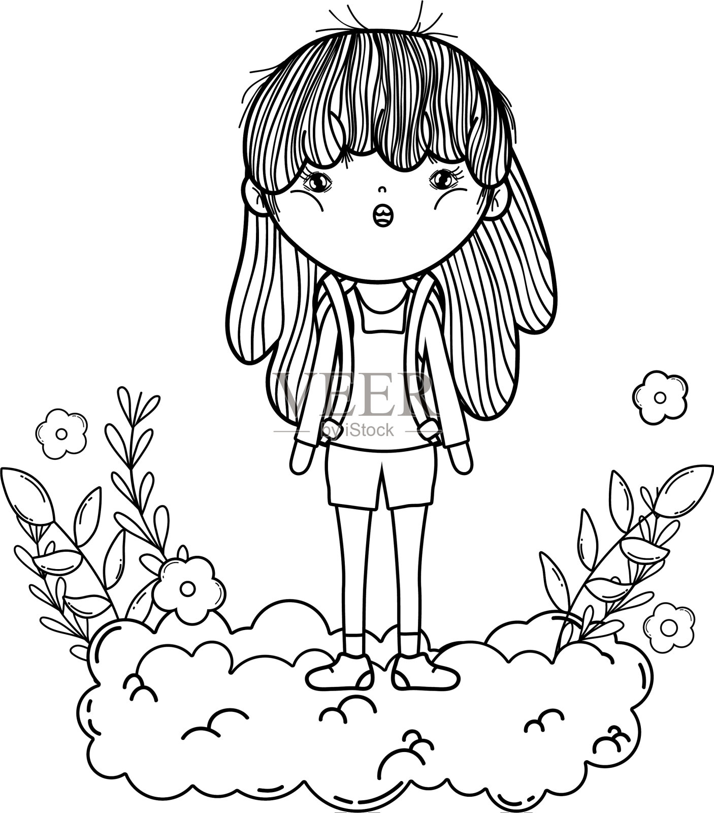 小女孩在云人物设计元素图片