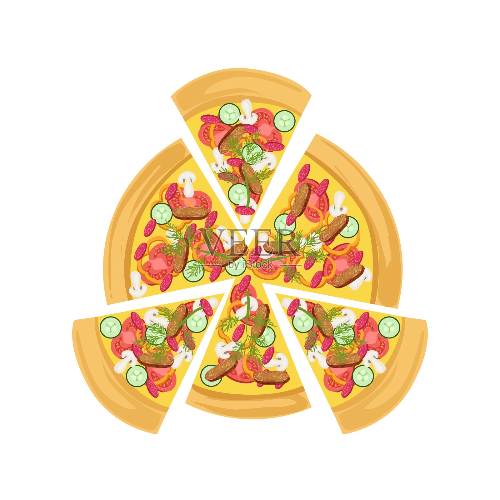 披萨配肉和蔬菜设计元素图片