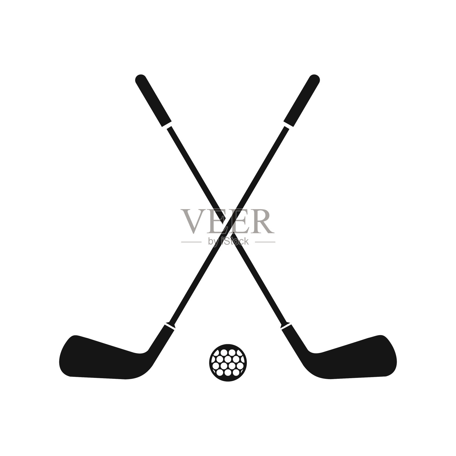 两个交叉的高尔夫球杆和球图标简单的风格设计元素图片