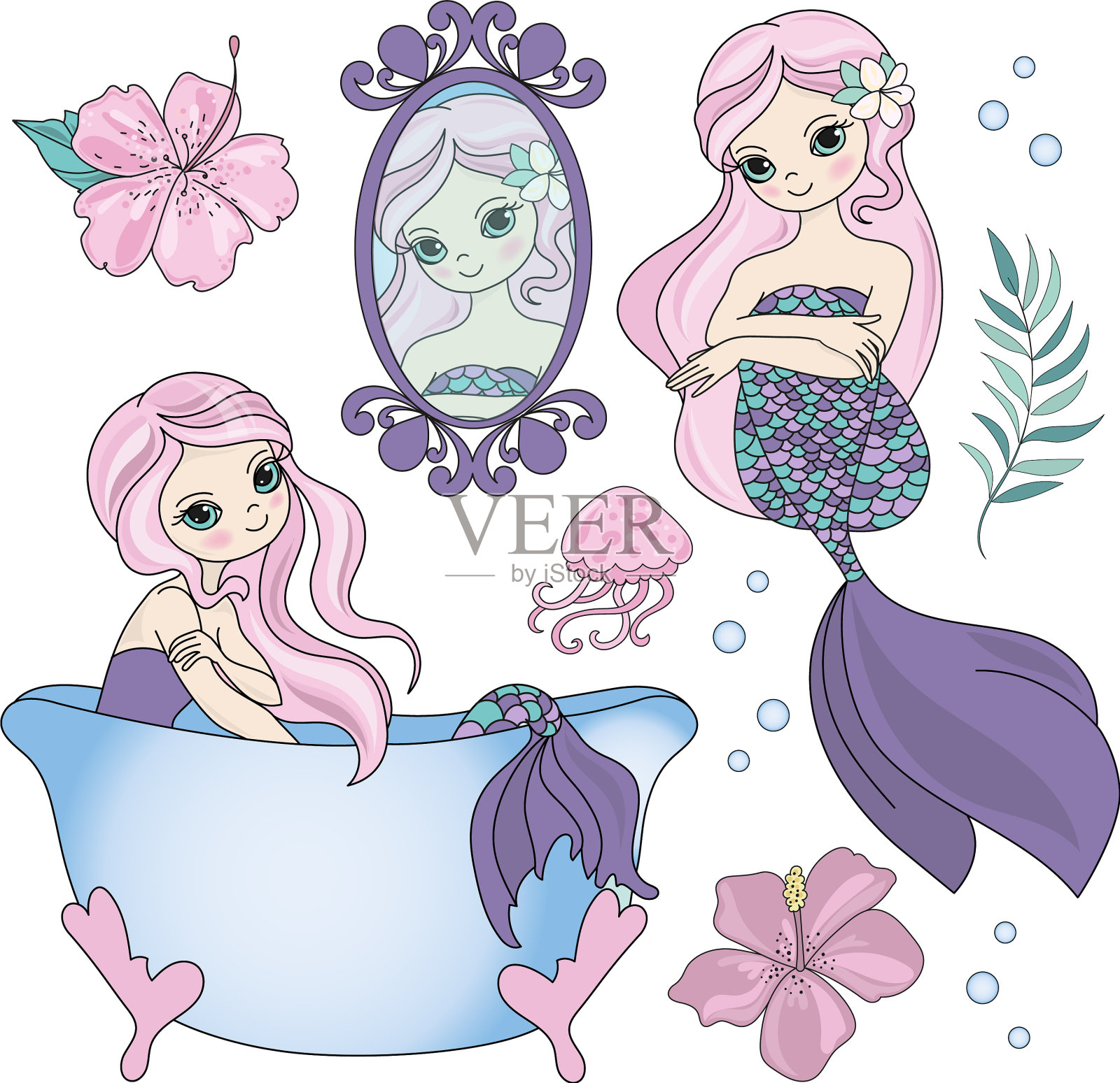 美人鱼时尚水下卡通设计元素图片