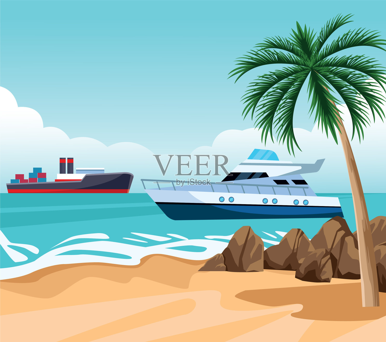 海滨景观卡通插画图片素材