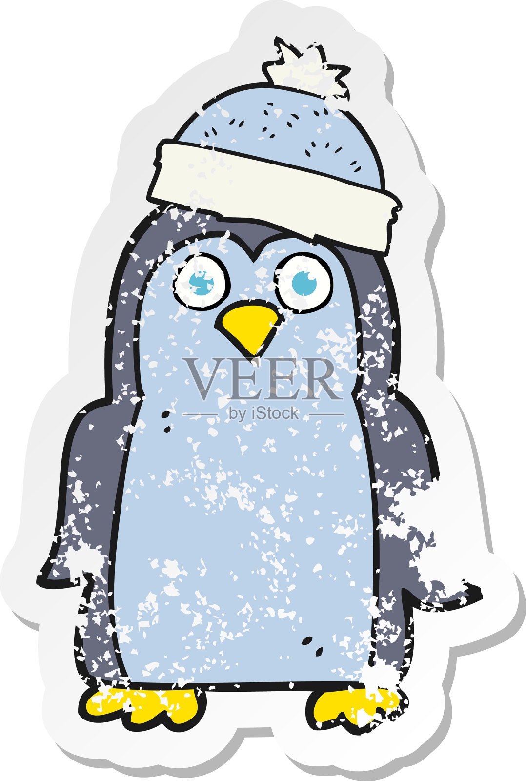 卡通企鹅的复古旧贴纸设计元素图片