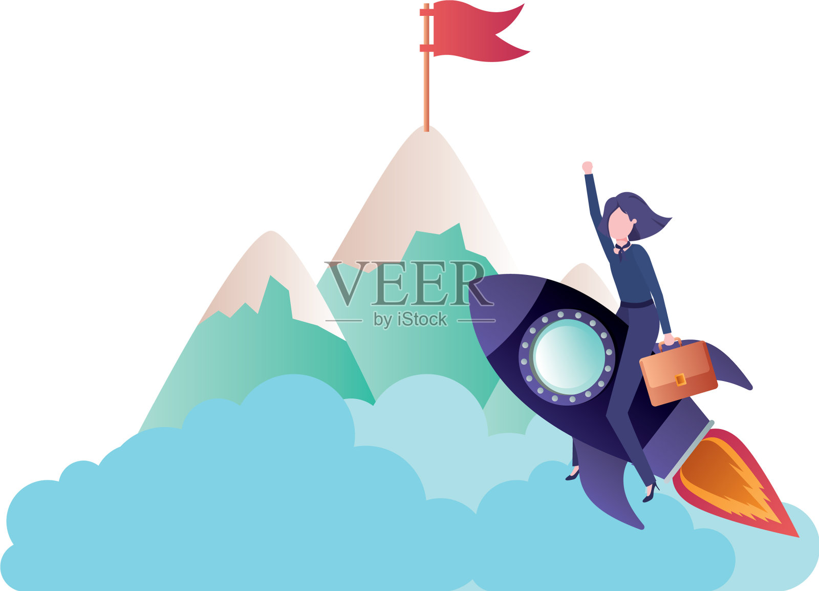 有高山和火箭性格的女商人插画图片素材