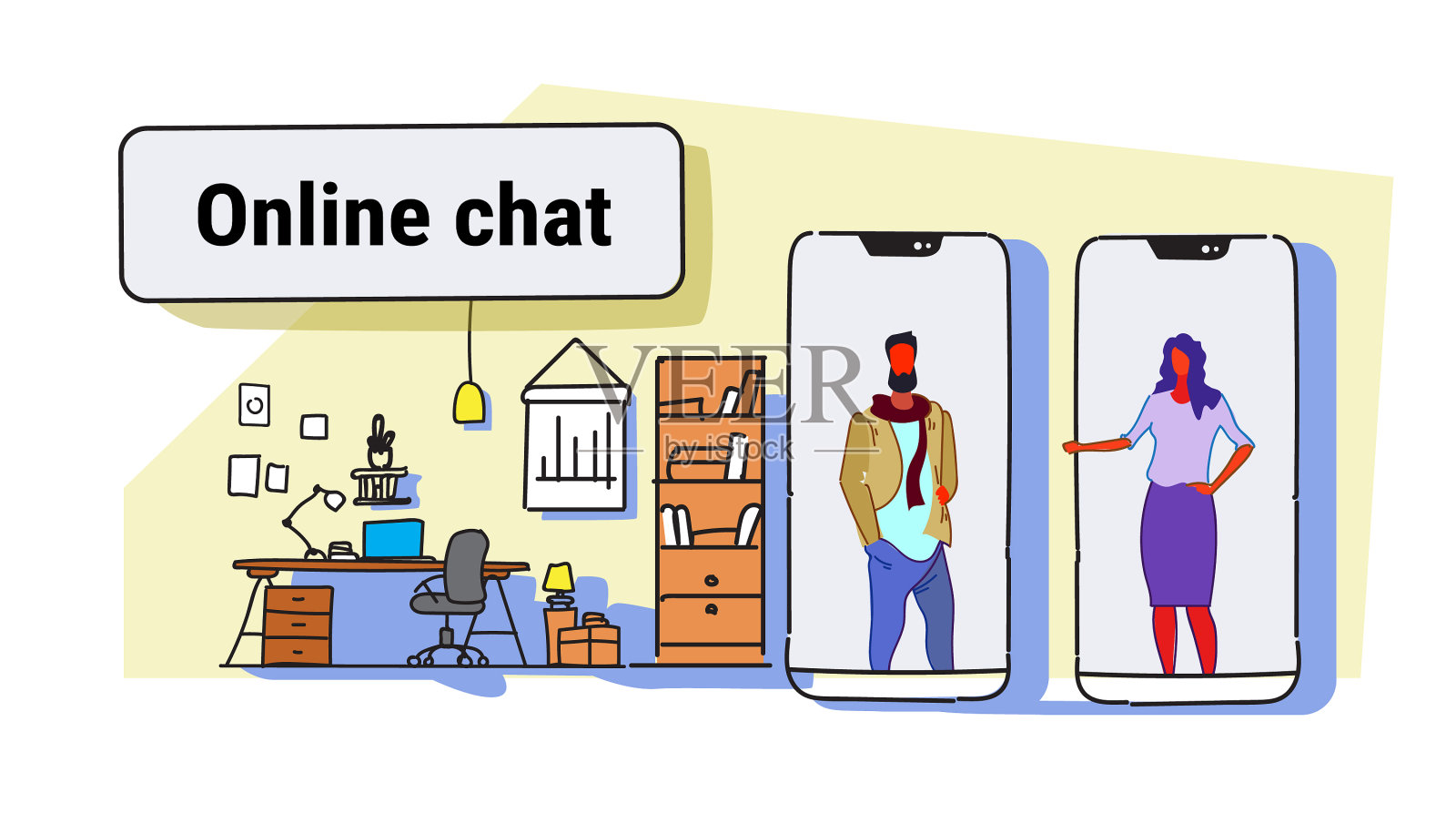 一男一女在用智能手机聊天设计元素图片